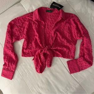 Pretty Little Thing Hot Pink Tie Front Crop Top